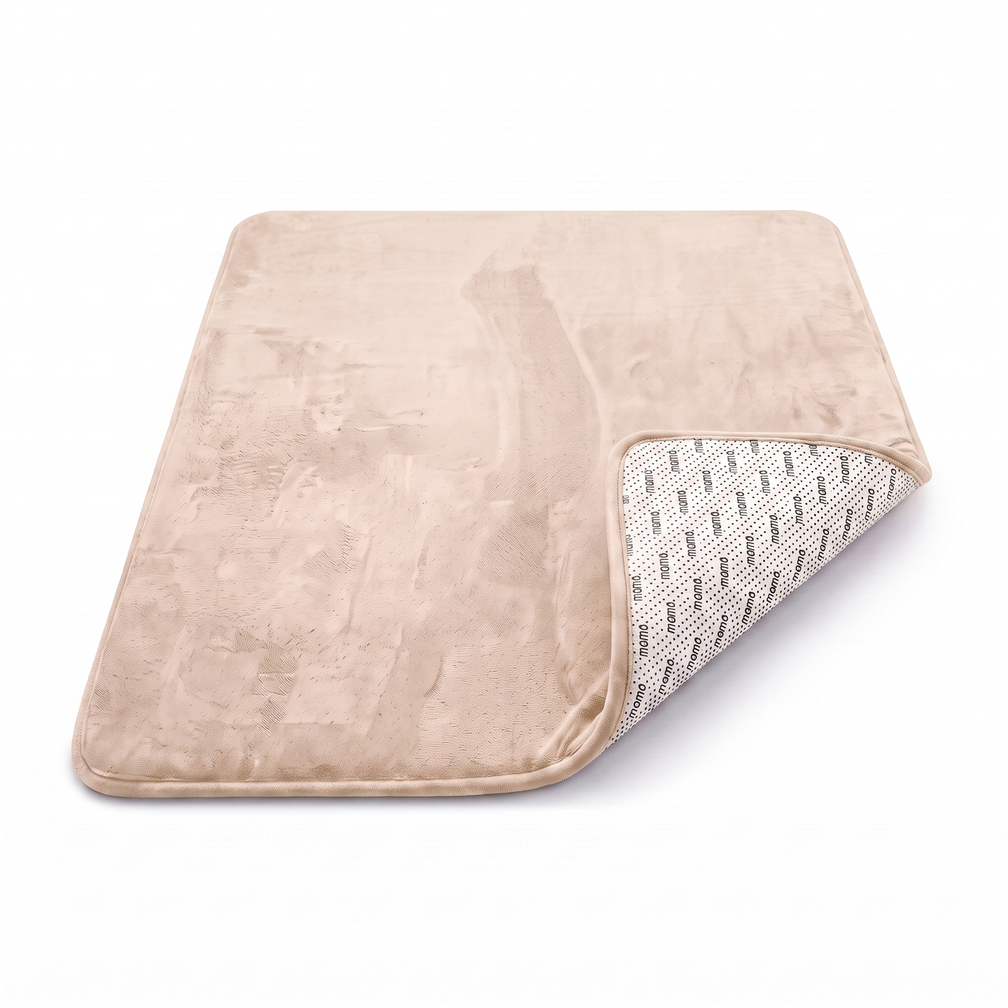 Krabbelmatte MamoMatte in Sandbeige – Studio-Packshot mit angehobener Ecke
